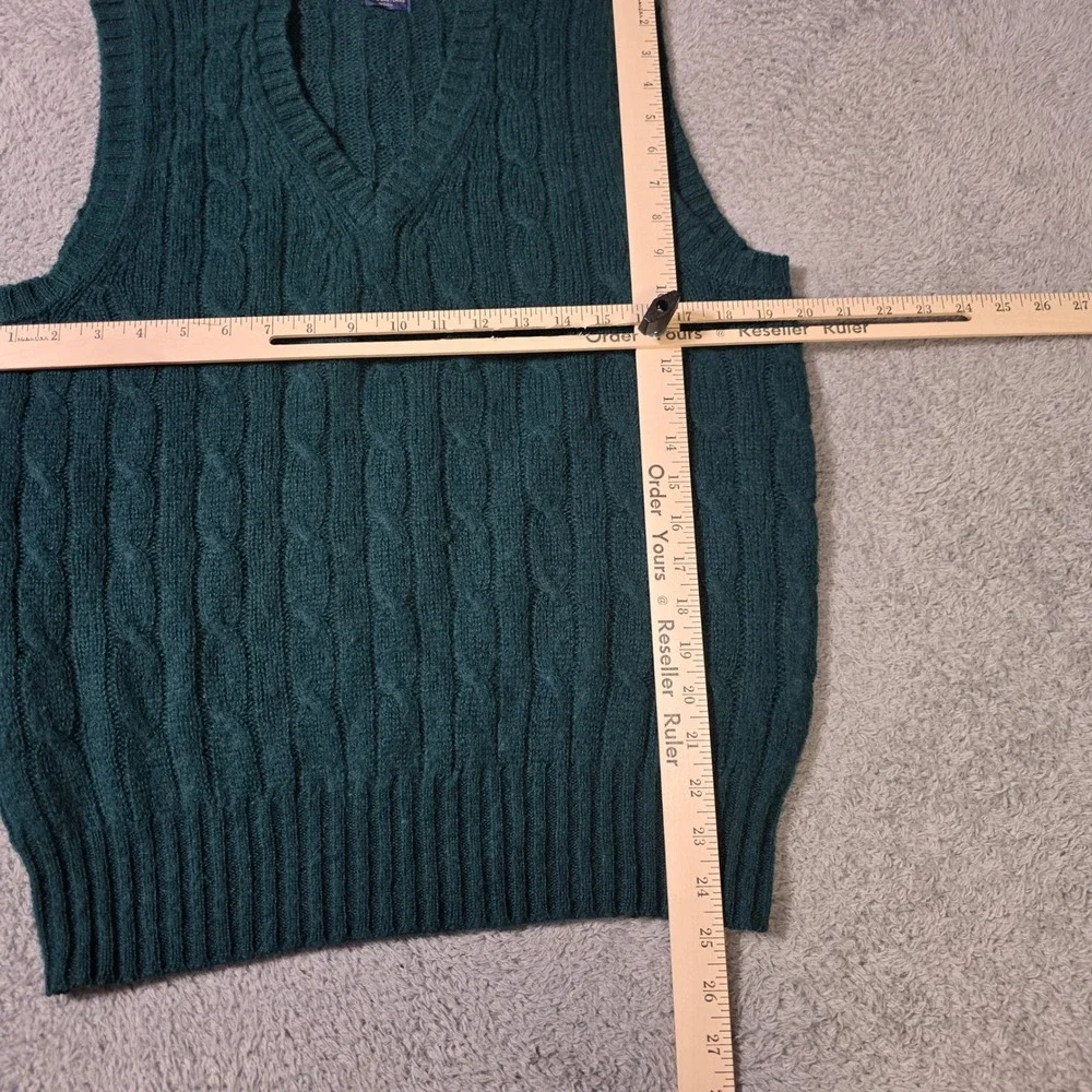 Polo Ralph Lauren Mens M Sweater Vest Green Shetland Wool Cable Knit V-Neck